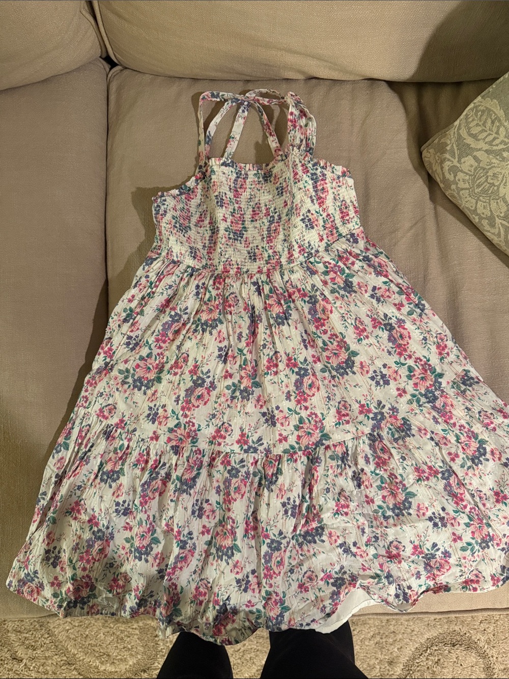 Tommy Bahama Cream Floral Smocked Sundress with Pink & Green Flowers